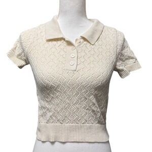Willow & Wind Cream Knit Polo Sweater Top Cropped Cottagecore Soft Girl